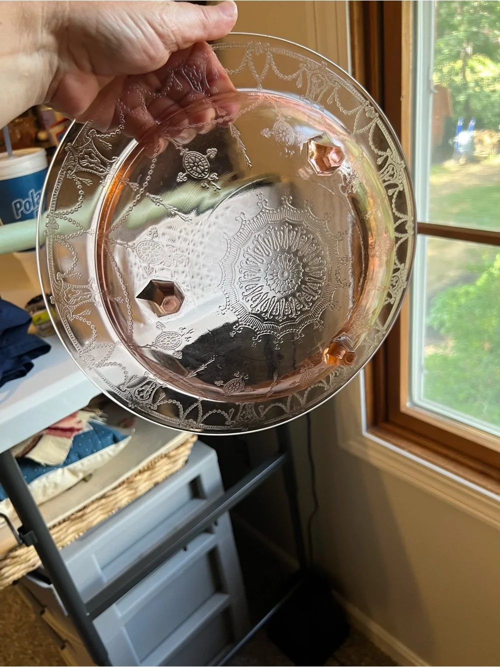 Hocking Pink Depression Glass Cameo Pattern Footed bowl